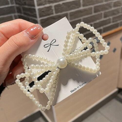 2021 Simulated Pearl Bow Barrettes Beaded Geometric Women Hair Clip Hairgrips Hair Accessories Girls Jewelry Fashion Hair Pins