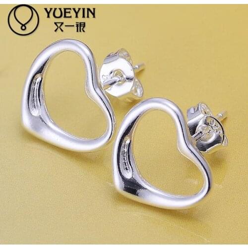 Heart earrings Wholesale Retail women silver plated stud earrings wedding party jewelry korvakorut High quality brincos