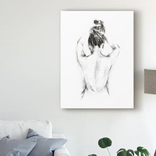 Female Line Drawing Art Canvas Painting Abstract Naked Woman After Bath Minimalism Poster Print Bathroom Wall Picture Home Decor