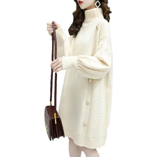 Autumn Winter Thick Turtleneck Long Sleeve Knitted Sweater Women 3 Color Loose High Collar Long Knitting Pullovers Tops Female