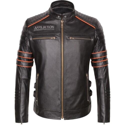 2020 Vintage Black Men Skull Embroidery Bikers Jacket Plus Size 4XL Genuine Cowhide Slim Fit Leather Coat FREE SHIPPING