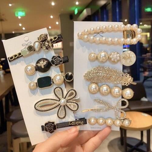 6/5pcs Elegant Beaded Hair Pins For Women Hair Accessories Vintage Metal Side Hair Clip Glitter Sweet Style Buns Hair Pins 2021
