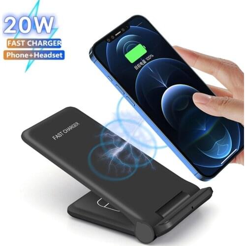 20W Qi Wireless Charger Stand For IPhone 12 11 Pro XS MAX XR X 8 Samsung S21 S20 S10 S9 Fast Charging Dock Station Phone Charger