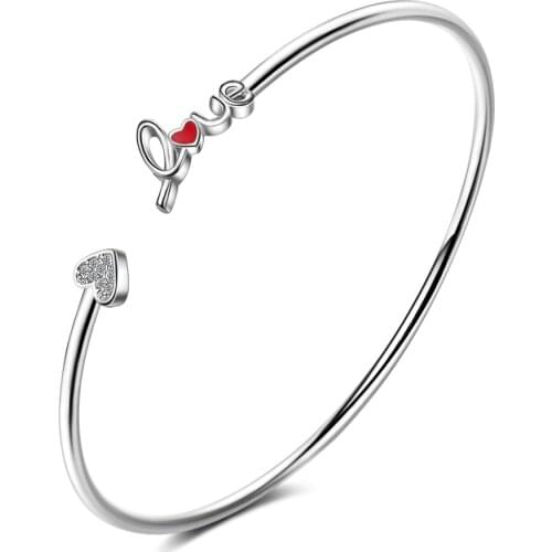 Red Heart Cz Zircon Minimalist Adjustable Cuff Bangle Bracelet For Women Dainty Fashion Jewelry Gifts For Girls