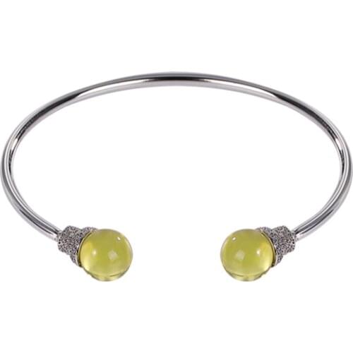 S925 sterling silver natural Mexican blue amber bracelet simple graceful versatile opening womens bracelet