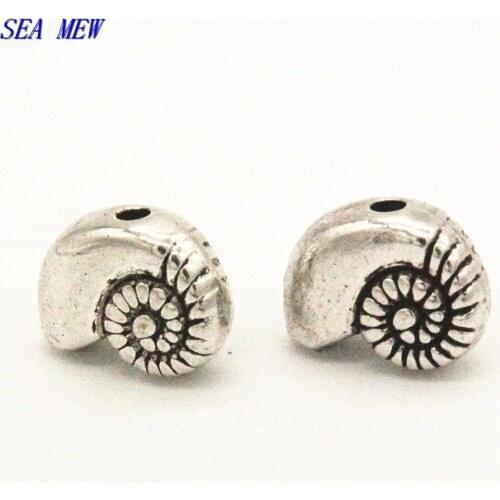 SEA MEW 9*11MM Spacer Beads Vintage Style Metal Alloy Antique Silver color Conch Connector Hole Beads Charm DIY Jewelry Making