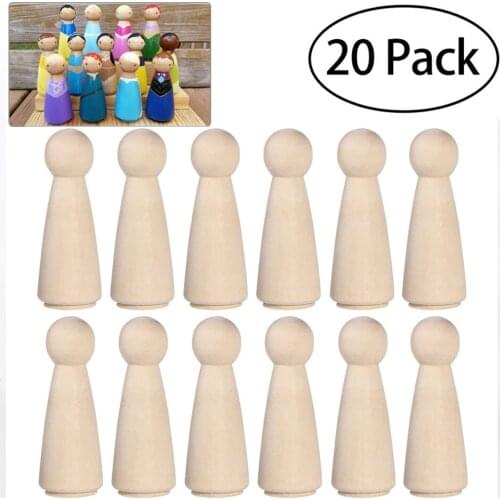 20PCS Wooden Peg Dolls Unfinished People Natural Wood Shapes Figures, Decorative Doll Bodies for DIY Arts and Crafts