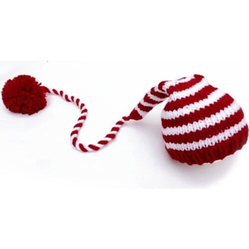 Baby knitting Long Tails Christmas Hat Newborn Photography Props Stripe Crochet Baby Hats Baby Props For Photography GXMB