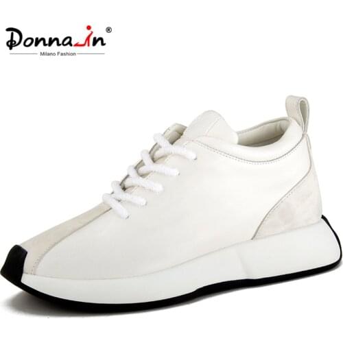 Donna-in 2021 Autumn New Women Comfort Casual Shoes Genuine Leather Sneakers Lace Up Thick Bottom Height Increase Female Shoes