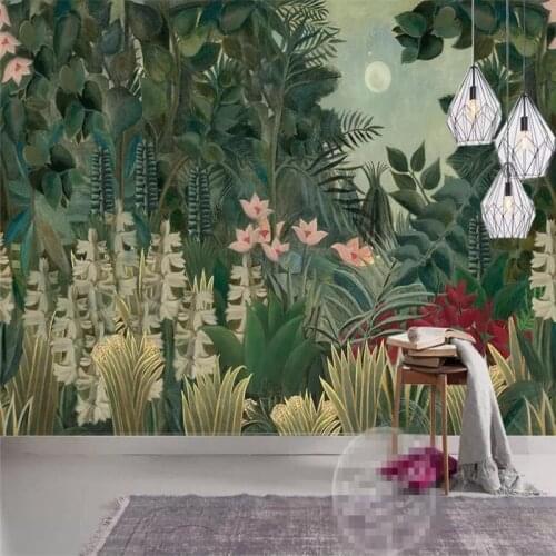 Hand-painted tropical forest landscape background professional production mural wallpaper wholesale custom poster photo wall