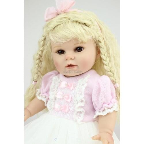 Newest 18 inches Full Vinyl American princess Toys Lifelike Hobbies Long Golden Wig Realistic Handmade Real Baby Doll