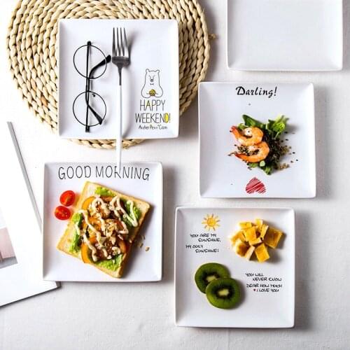 Creative Ceramics Tableware Square Sishes Cattle Drainage Fruit Dessert Flat Breakfast Plate Dishes