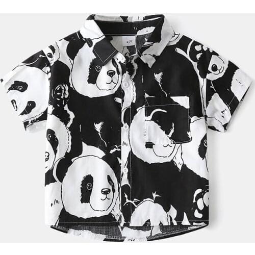 Summer Baby Boys Clothes Shirts Thin Print Panda Loose Childrens Clothing Short sleeve Tops Shirt Breathable blusas ropa