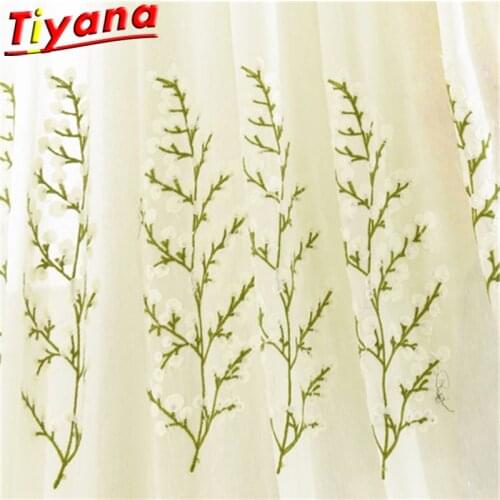 Tiny Flowers Embroidery Tulle Curtains for Living Room Green Leaves Gauze for Balcony Tree Sheer Tulle X-HM458#30
