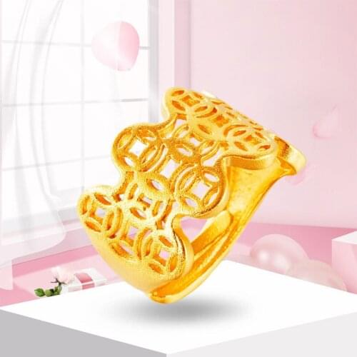 Copper Coin Ring 24K Gold Plated Ring for Women Men Wide Chinese Money Ring Party Birthday Anniversary Wedding Ring Jewelry Gift