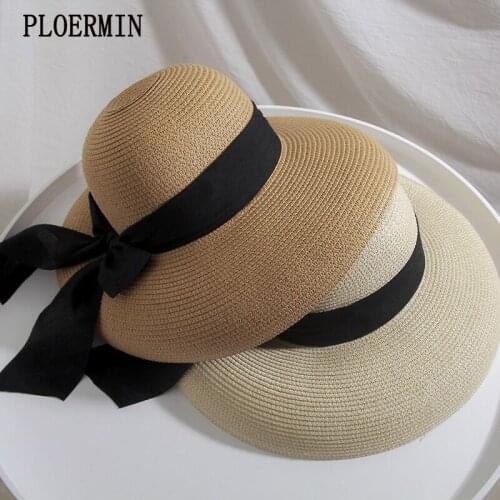 Fashion Floppy Sun Hat UPF 50+ elegant Ladies Kentucky Derby Hats Wide Brim Straw Hat Women Summer Foldable Travel Beach Cap