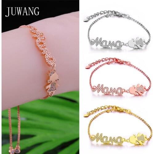 JUWANG Fashion Women Bracelet Bangles Jewelry Handmade DIY MaMa+Girl Charm Adjustable Chain Bracelets For Mother Children Gifts