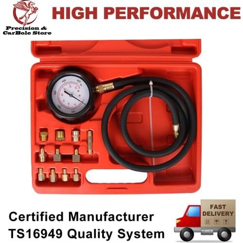 Petrol Gas Engine Cylinder Compression Tester Kit, Automotive Oil Diagnostic Tool Pressure Gauge Test Set 500 PSI