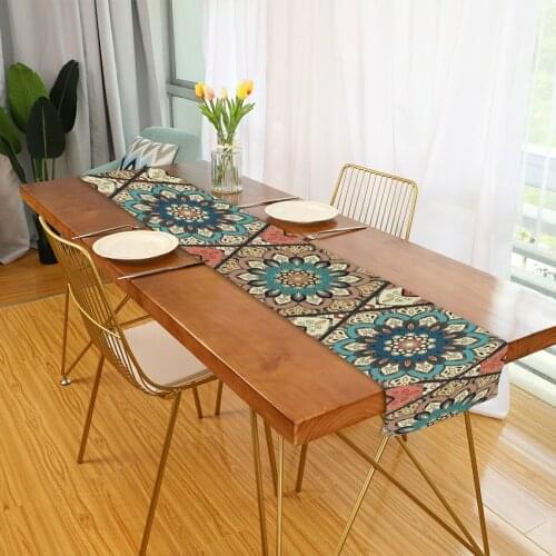 Bohemian Style Table Runner Rectangular Heat Resistant Durable Table Flag Tablecloth Festival Decoration Mandala Table Runner