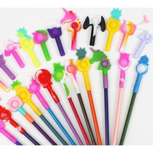 New Dinosaurs Unicorns Pen Cap Fidget Toys Push It Bubble Antistress Toys Relieve Autism Squeeze Sensory Toys Pen Cap Cover