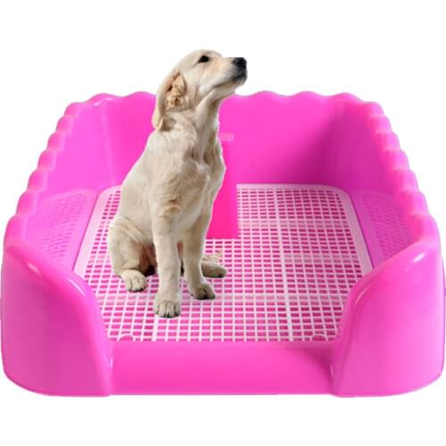 Portable Pet Toilet Tray Dog Grid Pad Fence Toilet Bedpan Puppy Training Pad Holder with Pee Post Blue Pink Durable Litter Boxes