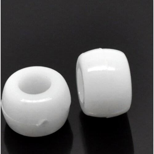 Plastic Spacer Beads Flat Round White About 9mm( 3/8") x 6mm( 2/8"), Hole: Approx 4mm, 150 PCs new