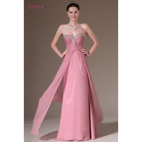 Pink Evening Dresses A-line Sweetheart Chiffon Beaded Backless Plus Size Long Evening Gown Prom Dresses Robe De Soiree
