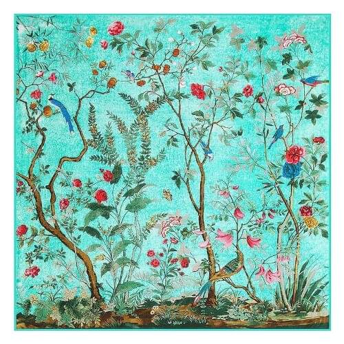 Square Scarf 2019 Brand Silk Scarf Women Singing Birds Fragrant Flowers Print Scarf For Women Headband,Twill Shawl