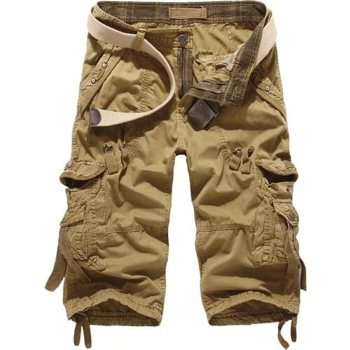 Dropshipping Summer Cargo Shorts Men Cotton Casual Outdoor Military Mens Shorts Multi-pocket Calf-length Short Pants Men