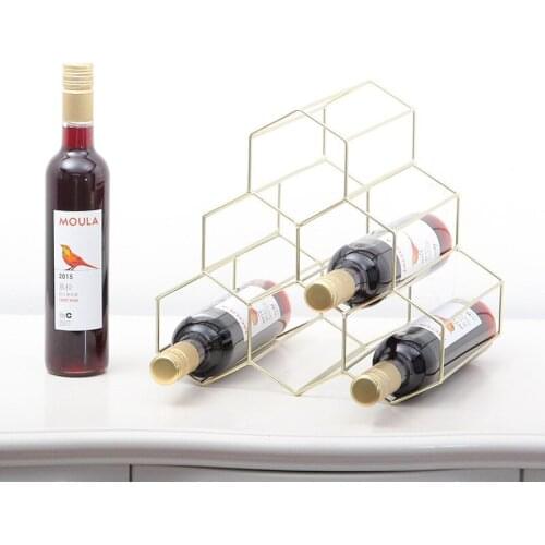 Honeycomb Style Wine Holder Metal Table Storage Basket Golden Desk Storage Basket Red Wine Rack Organizer Display Stand Decor