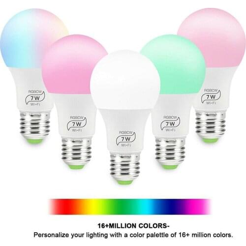 LED RGB Bulb E27 Light RGB RGBCW 7W WiFi Smart Light Bulb Lamp Colorful Holiday Bar Club Night Smart LED Bulb Lamp
