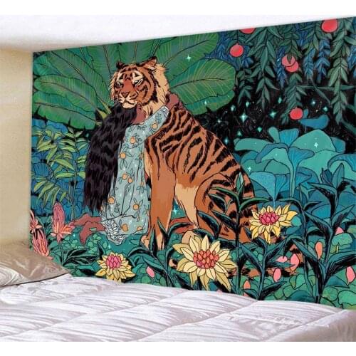 Mysterious jungle animal tapestry characters lion tiger leopard art tapestry mandala boho hippie psychedelic home decoration
