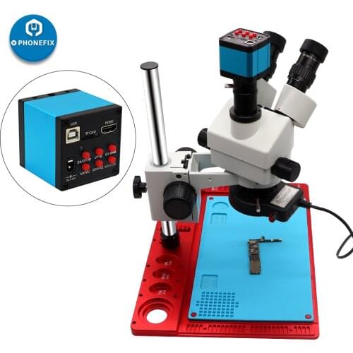 3.5-90X Trinocular Stereo Microscope 14 /16 /21MP HDMI Camera PCB Soldering Microscope with 47x32cm Aluminum Alloy Repair Base