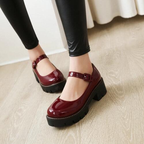 Womens Platform Punk Pumps 2021 Brand Woman Buckle Fashion High Heels Women Leather Shoes Ladies Mary Jane Female Footwear