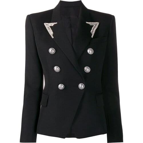 HIGH STREET 2021 Designer Blazer Womens Strass Beading Collar Double Breasted Lion Buttons Blazer Jacket