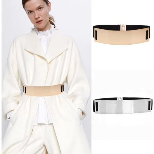 Women Elastic Wide Belt Luxury Mirror Metal Waist Belt Gold Sliver Plate Waistband For Lady Female Dress Accessories
