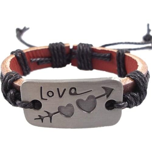New Casual Belt Hemp Rope Cupid Arrow Heart Love Charm Genuine Leather Women Men Bracelet Handmade Woven Wholesale Jewelry