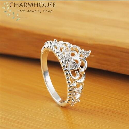 Pure Silver 925 Rings for Women Bague Femme Crown Finger Ring Anillos Anel Fashion Jewelry Accessories Valentines Day Gifts