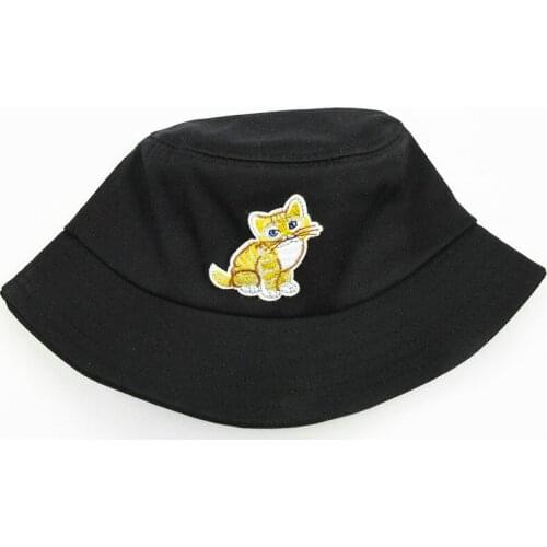 2021 Cat Animal Embroidery Cotton Bucket Hat Fisherman Hat Outdoor Travel Hat Sun Cap Hats for Men and Women 196