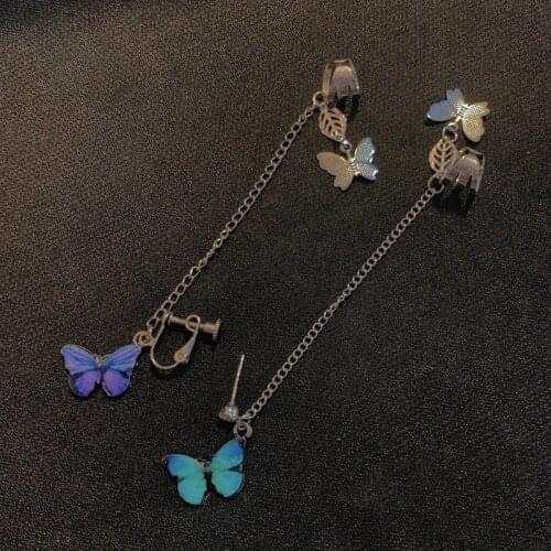 2021 Fashion Butterfly Earrings Ear Hook Stainless Steel Ear Clip Chain Cool Butterfly Earrings Earbone Clip Women Girls Jewelry