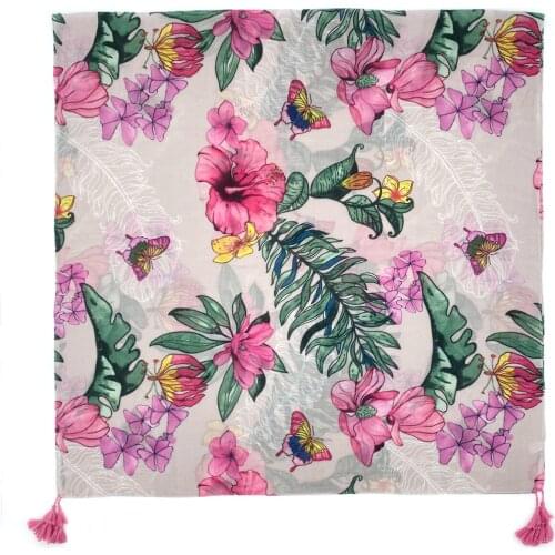 2021 Fashion Newest Butterfly Floral Printed Pattern Cotton Viscose Tassel Scarf Shawls Wraps 10pcs/lot