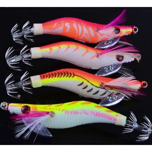 4 Pcs/set Simulation Hard Bait Luminous Squid Jig Sea Fishing Lure Octopus 8g Shrimp Cuttlefish Squid Hook Rig Japan