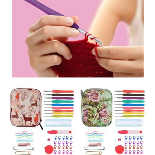 45PC Crochet Hooks Kit Stitch Markers Tape Yarn Knitting Needles Sewing Tool
