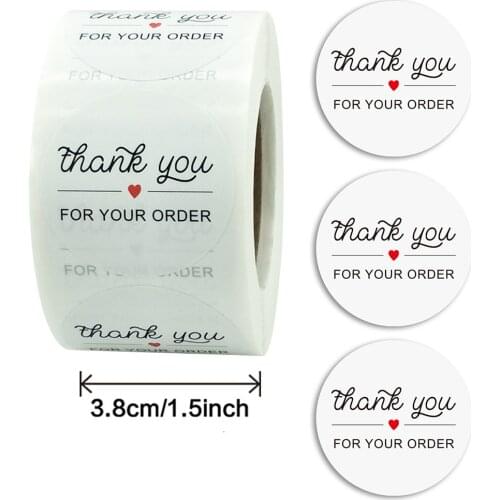 500Pcs/roll Thank You for Your Order Round Sticker 3.8CM Sealing Label for Shop Gift Bag Decoration Paper Stickers