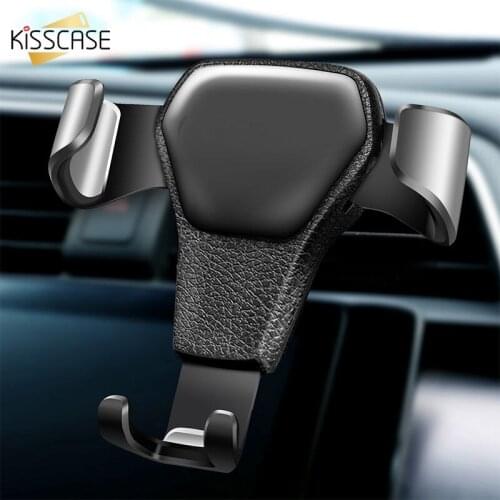 KISSCASE PU Leather Gravity Car Phone Holder For Phone 4.0" to 6.0" Inch Car Air Vent Clip Mount Car Holder Stand Phone Support