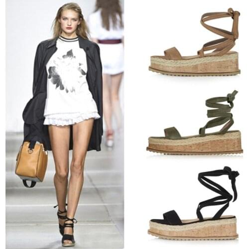 Summer Sandals Wedge Espadrilles Woman Open Toe Rome Shoes Gladiator Sandals Ladies Casual Lace Up Female Platform Sandals