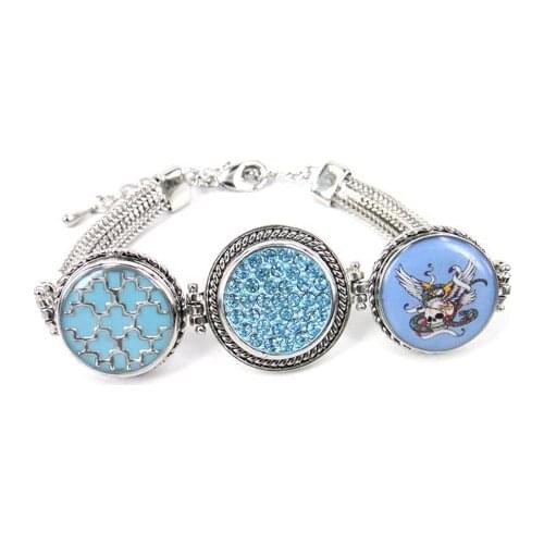 Free shipping three pieces1.8-2cm metal button Bracelet with skull and full blue CZ stone DIY Fashion charm alloy button Jewelry