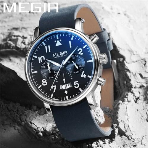 MEGIR Genuine Leather Watch Men Waterproof Chronograph Military Male Clock Top Brand Luxury Cool Man Sport Wristwatch Gift 2149