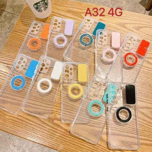 S21 Plus Phone Case for Samsung Galaxy A52 A72 A32 A12 S 21 Ultra Camera Lens Protection Transparent Cover Ring Holder Stand