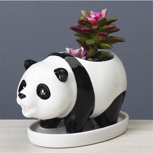 Cartoon Panda Flowerpot Animal Ceramic Flowerpot Cute Vase Cactus Succulent Plant Potted Garden Home Desktop Decor Birthday Gift